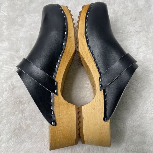 HOOF Women's Black Chloé Apache Leather Slip On Clog Round Toe Shoes Size 41 - Picture 3 of 10